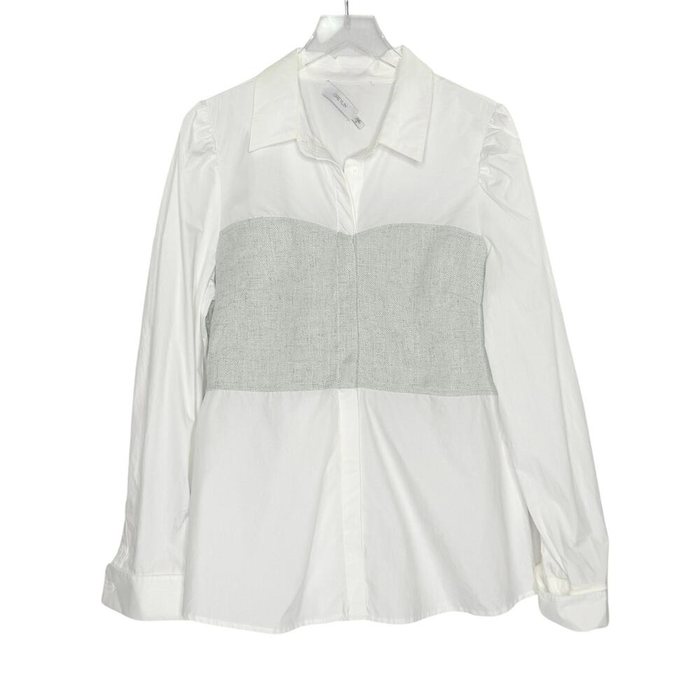 Greylin Nora Smocked Lin Shirt XL Gray Contrasting Corset Smocked Bodice *flaw